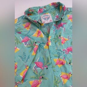 CHUBBIES Made In USA Camp Shirt Mens XL Hawaiian Flamingo 1/4 Button Front Beach